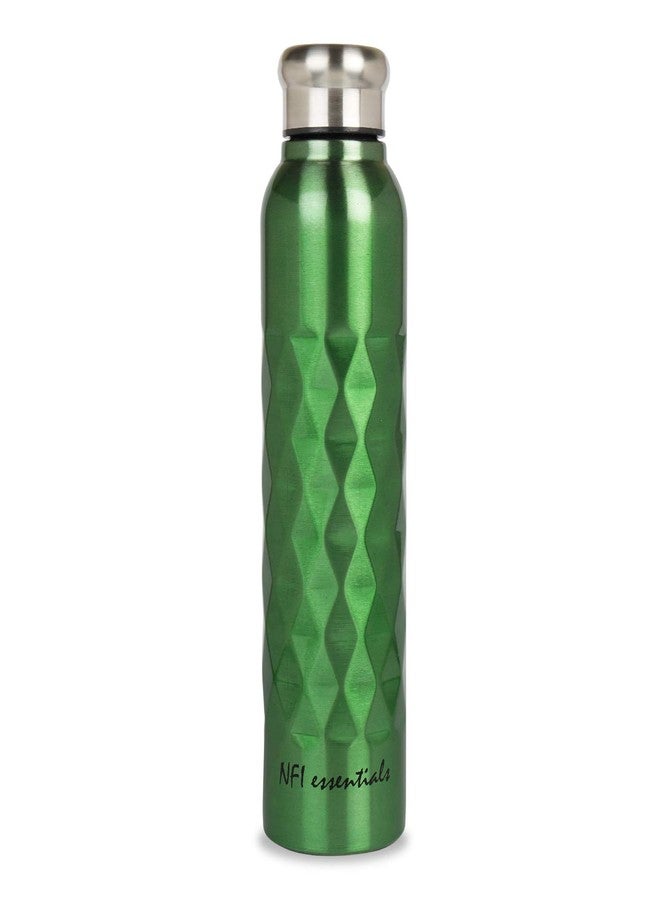 NFI essentials Stainless Steel Single Walled Fridge Water Bottle, 1000ml, Rhombus Design, Leak proof, Water bottle for Office, School, Gym, Refrigerator & Home use, 1litre (Y138 Green Pack of 6) - Image 2